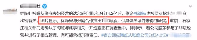 陶虹確認介入張庭公司,分紅4億或將承擔刑事責任,徐崢恐受牽連
