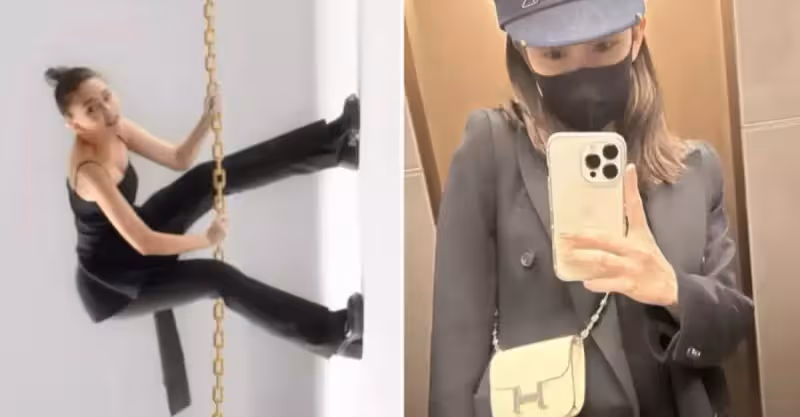 昆凌挺孕肚拍廣告，徒手爬鐵鏈倍顯吃力，為賺奶粉錢也太拼了吧？