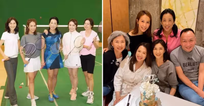 五位「歷屆港姐」齊聚打羽毛球，朱玲玲穿運動裝最搶眼，吳毅將妻子罕見現身