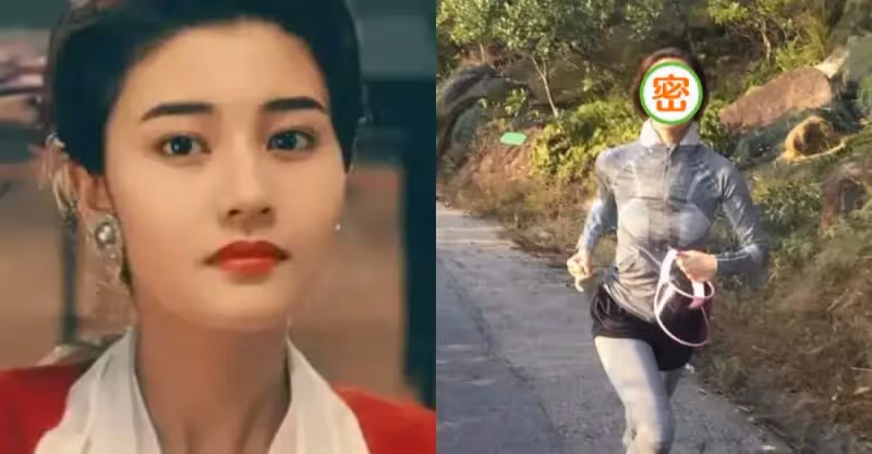 李嘉欣穿運動服山路上跑步，素顏自然大方，身材下垂的特別真實！