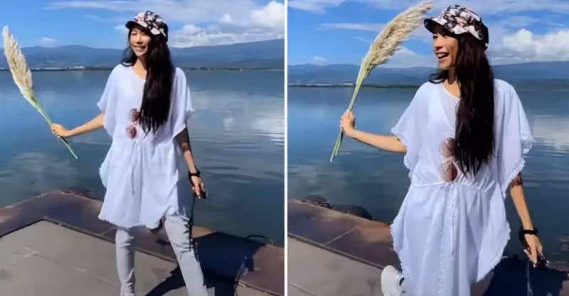 51歲莫文蔚近照曝光！手拿花穗湖邊拍照接地氣，狀態依舊年輕有活力