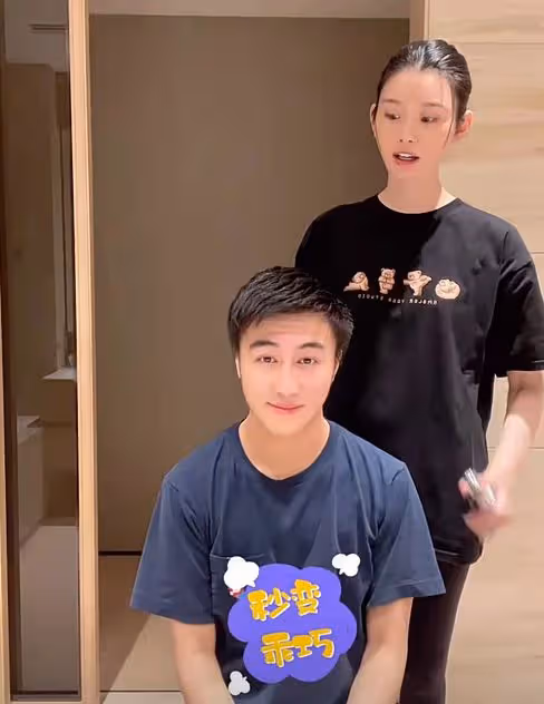 奚夢瑤在家幫老公剃頭,肚子凸凸疑懷三胎,身後千萬豪宅內景曝光