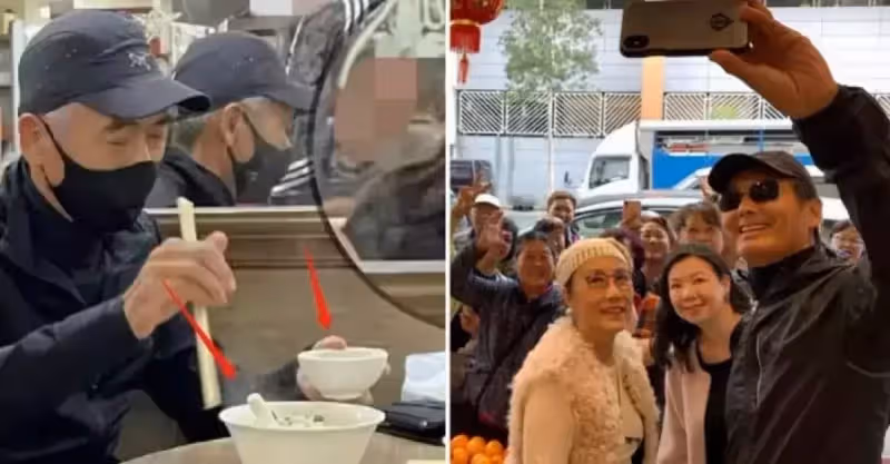 66歲周潤發現身小吃店，一頭白髮又高又瘦，桌上僅有一碗平價湯麵 網友：真正的楷模！