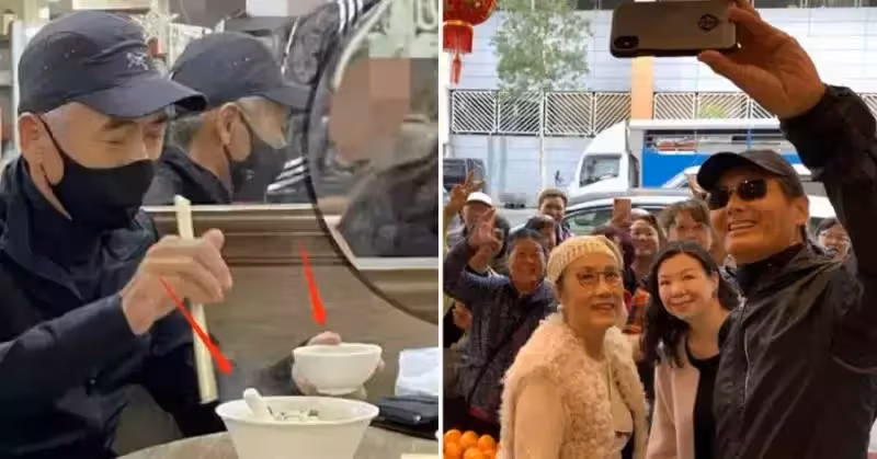 66歲周潤發現身小吃店，一頭白髮又高又瘦，桌上僅有一碗平價湯麵 網友：真正的楷模！