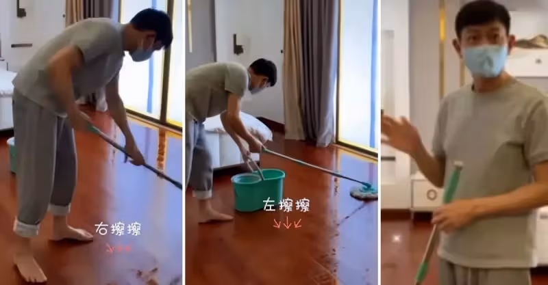 天王劉德華光腳幹家務, 賣力拖地十分麻利!