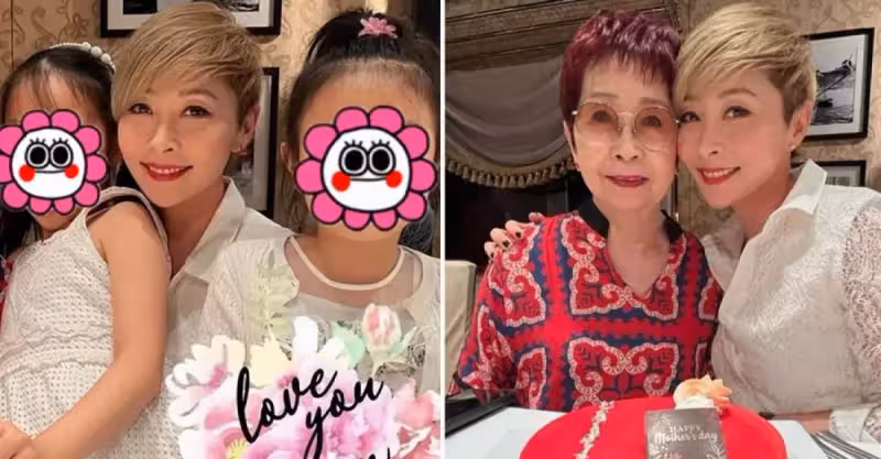 湯盈盈帶兩個女兒過節！2個女兒開心出鏡，8歲大女兒神似父親，小女兒活潑可愛像媽媽