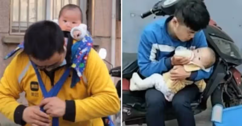 31歲爸揹6個月娃，穿梭在大街小巷「每日苦跑12小時」，男有苦難言，外送被「指指點點」：不配做父親