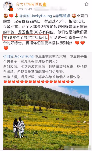 向佐官宣郭碧婷懷二胎!產子不到一年又懷孕,向太放話已備好重禮