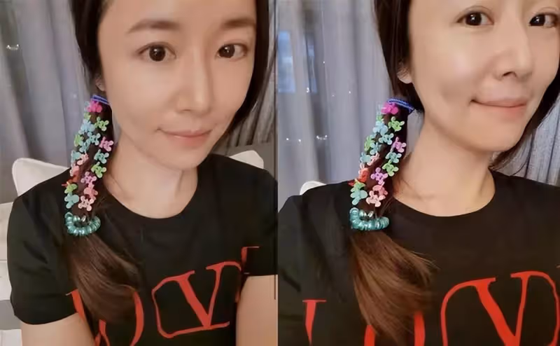 46歲林心如扮嫩罕見翻車！戴5歲女兒發卡太別扭，素顏下美顏過度，網友：甜美少女玩砸了