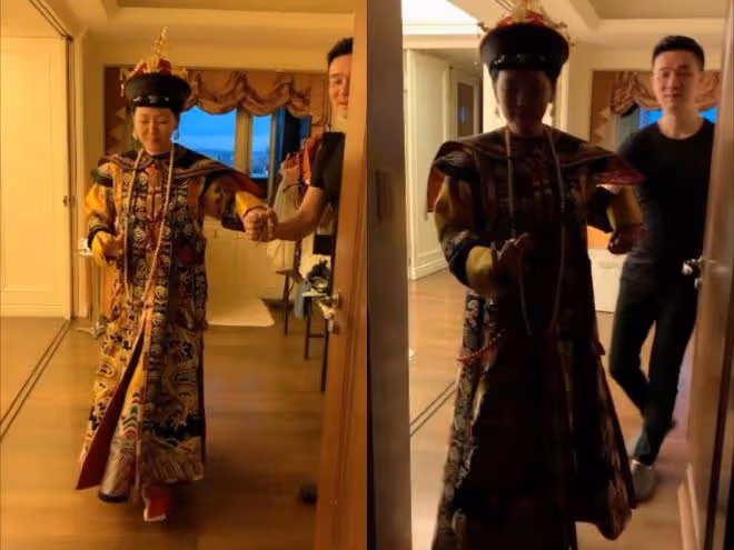 小S穿戲服在家扮皇太后，對著公公說：今晚需要侍寢嗎？