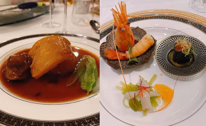 佘詩曼生日喝到滿臉通紅，摟文頌嫻歐陽震華合影，鮑魚魚翅擺滿桌