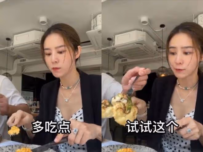 林峰陪張馨月下館子,兩人同吃一碗米線,老婆手戴鑽戒太搶眼
