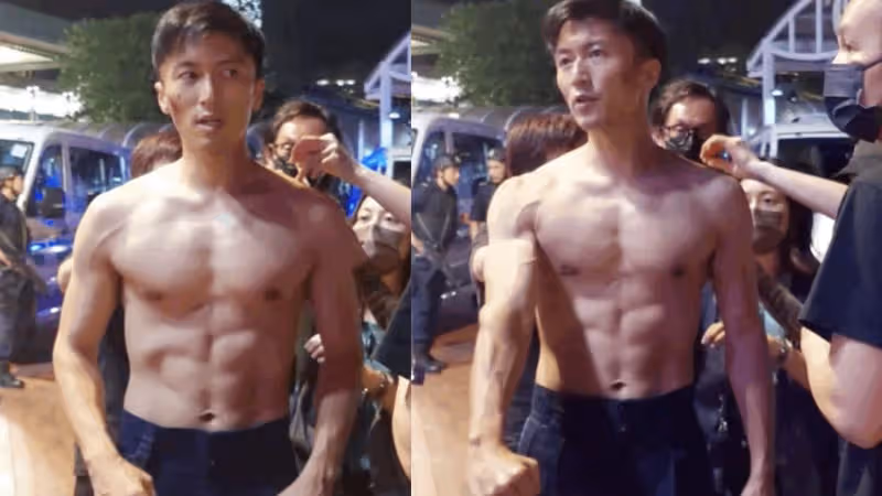 謝霆鋒街頭拍片裸上身　遭眾人圍觀健壯好身材