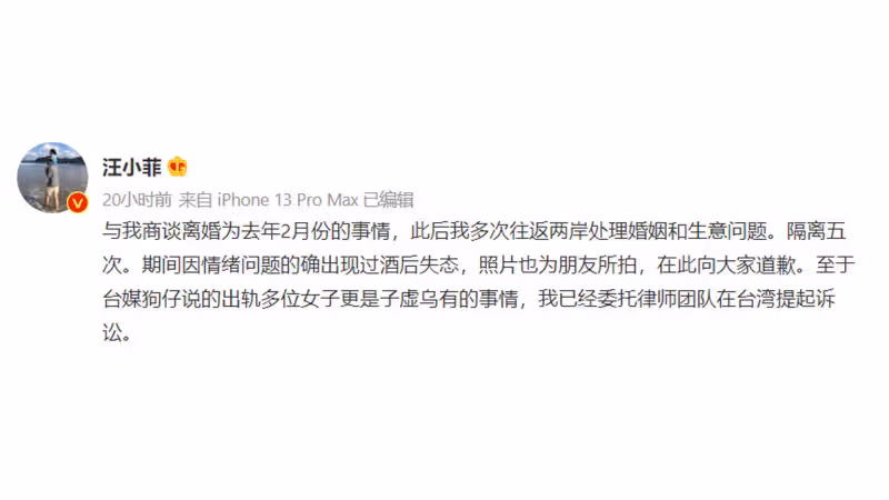 汪小菲發聲明偷刪一個字被罵翻