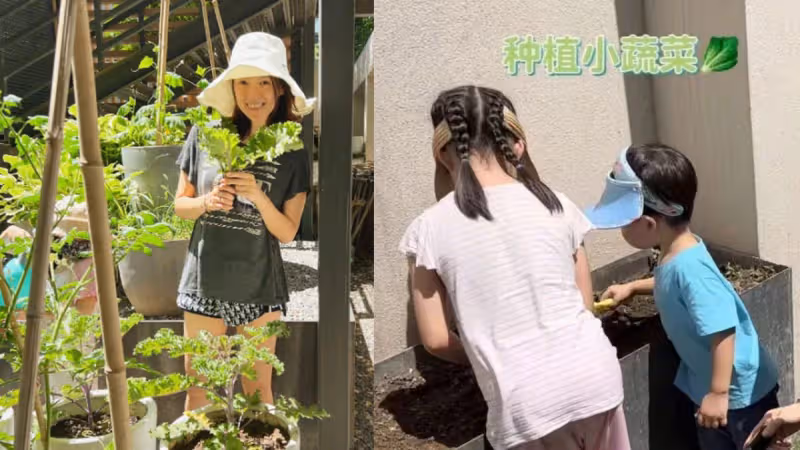 章子怡帶子女種菜　自家菜園大到像公園？