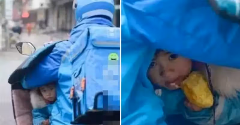 妻子嫌家窮離開！單親父抱2歲女送外賣維生，機車當半個家，天天共吃一碗飯「女娃為父夾菜畫面催淚」。