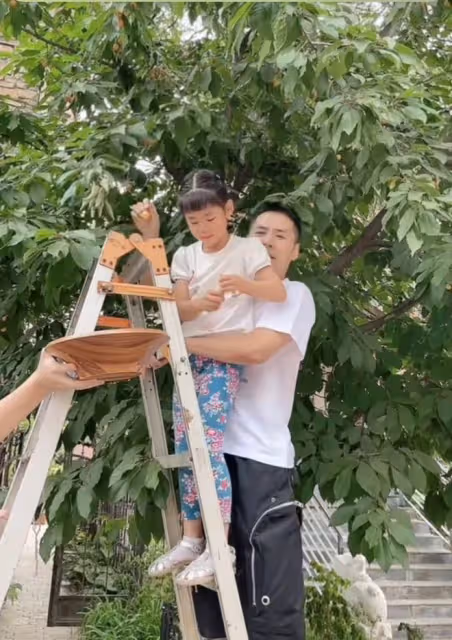 黃征在自家豪宅花園摘櫻桃！一雙兒女罕露面，妻子白得發光身材佳
