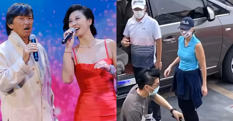 60歲葉倩文打球被偶遇，穿背心顯豐腴身材，老公林子祥挺大肚陪同