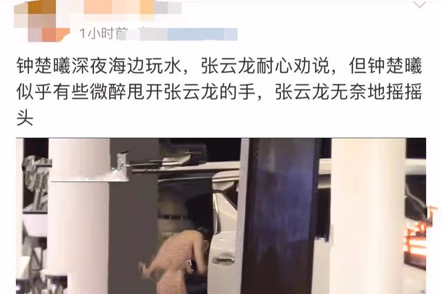 鍾楚曦深夜醉酒海邊嗨玩,穿露背長裙下水,與張雲龍拉扯關係成疑