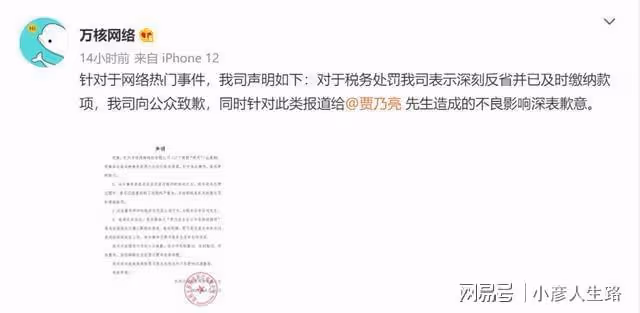賈乃亮李小璐合夥公司偷逃稅被罰，兩人分別持股4%，涉事公司致歉