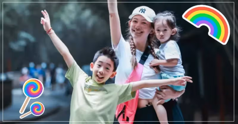 應采兒帶倆兒子夏日出遊，曬HOHO超萌正面