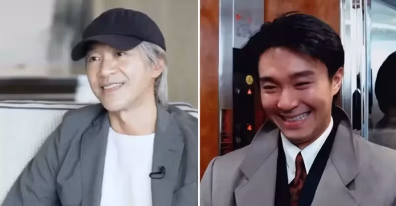 60歲周星馳罕見受訪，一身便裝打扮隨意，滿頭白發非常搶鏡，開口就用周氏無厘頭逗笑記者
