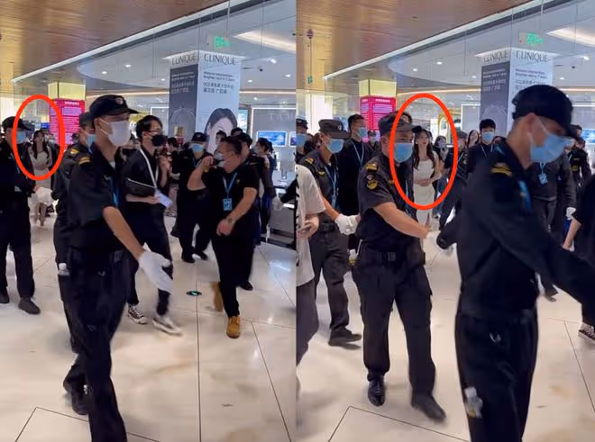 程瀟穿白裙撈金排面十足,現場保安比路人還多,網友:至於嗎