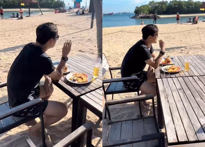 於曉光秋瓷炫撇下兒子,在新加坡享受二人世界,皮膚曬黑一圈