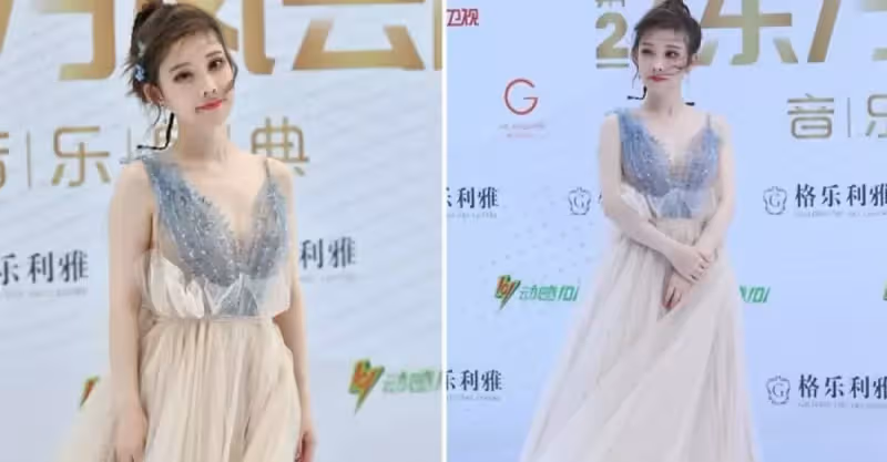 馮提莫雖然個子不高 但身材還挺好的 一襲輕紗禮服靈動又清純