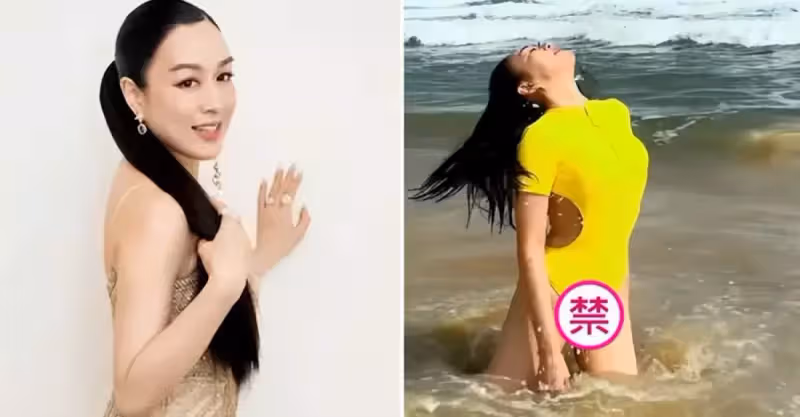 夢回經典，51歲鐘麗緹曬海邊泳裝視訊，再現「人魚出水」名場面