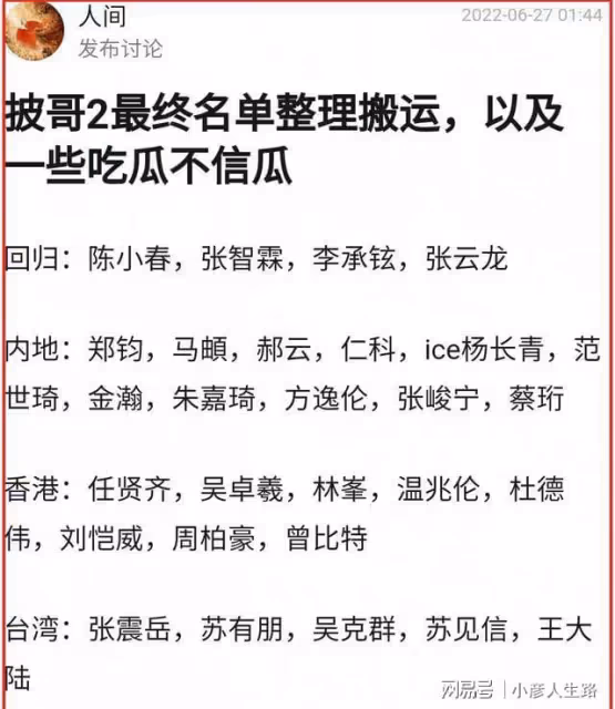 《披哥2》陣容基本清晰，自薦過的3人都不在列，原因並不難猜
