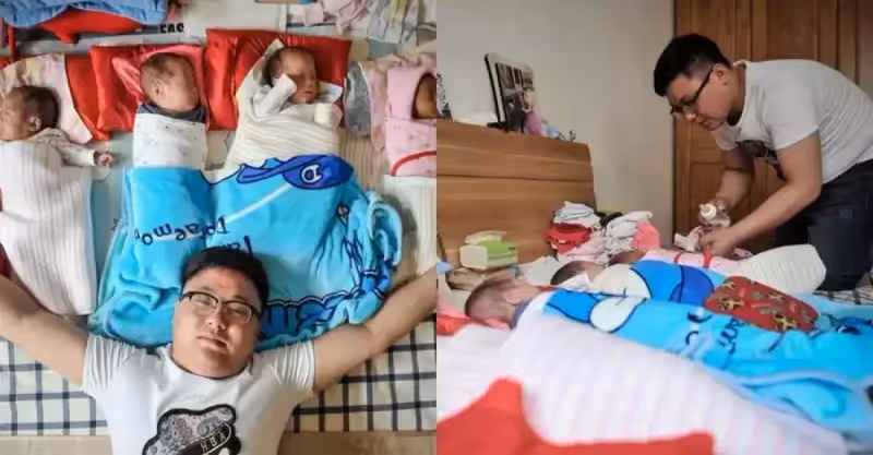 神奇！大女兒才出生一禮拜「老二老三老四」相繼出世，父親白髮瘋狂生長「壓力山大」雙方父母齊上陣：四重奏也是享受
