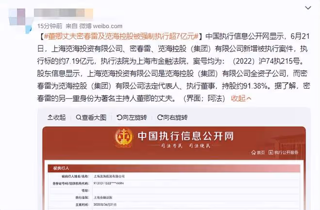 董卿丈夫密春雷被強制執行7億元,已失聯5個月,被曝賣房還債