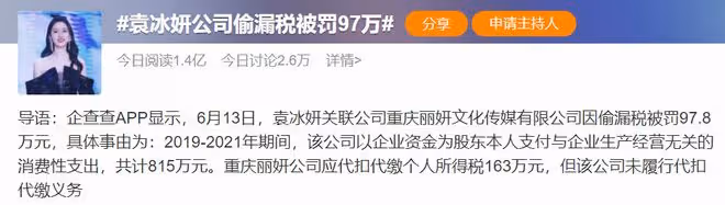 繼鄧倫之後,袁冰妍也被罰97萬,粉絲洗白:姐姐是被財務坑了