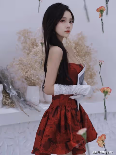 20歲極品尤物少女的時尚穿搭:紅裙映白袖 優雅與自信交織的魅力時尚秀
