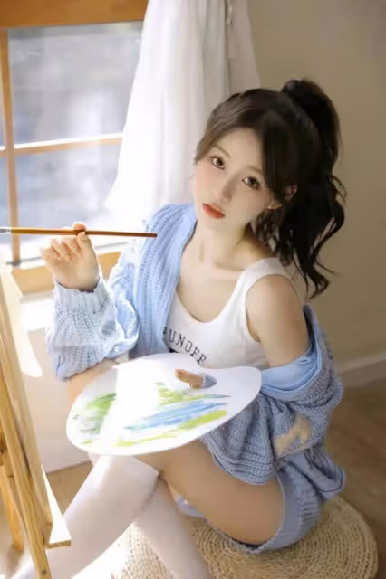純凈如你,一襲淡藍色針織開衫,演繹毫不費力的優雅