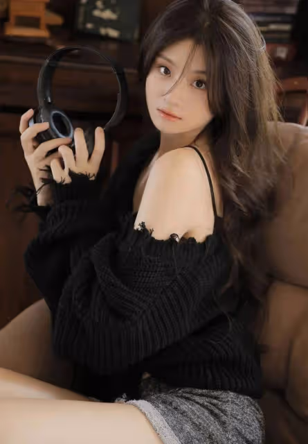 露肩美女魅惑桌前!身材火辣毛衣撩人,修長美腿惹人愛!