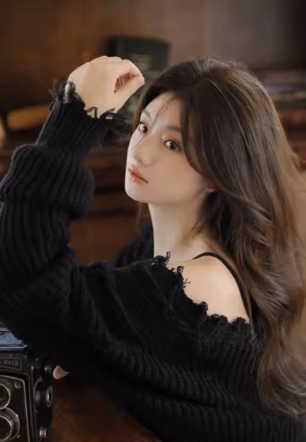 露肩美女魅惑桌前!身材火辣毛衣撩人,修長美腿惹人愛!
