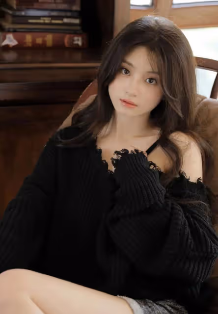 露肩美女魅惑桌前!身材火辣毛衣撩人,修長美腿惹人愛!