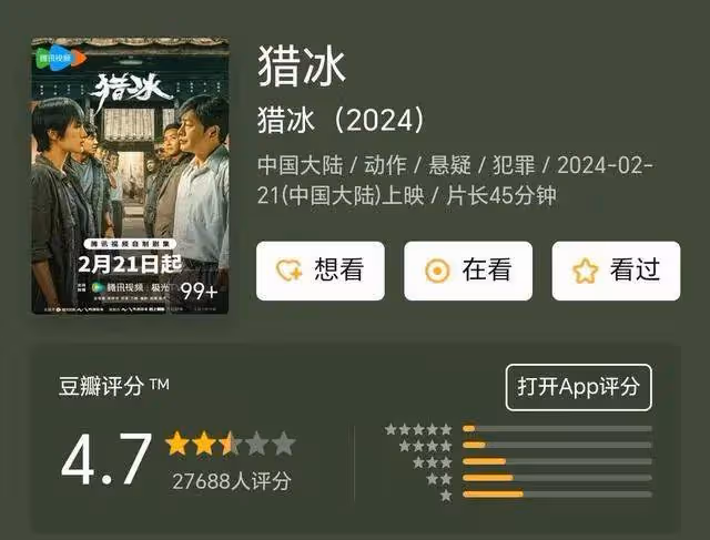 張頌文姚安娜《獵冰》豆瓣開分4.7！高群書導演咋回應
