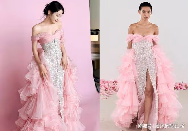 迪麗熱巴元氣桃桃妝驚艷,身穿高定粉色紗裙,鎖骨美背白到發光!