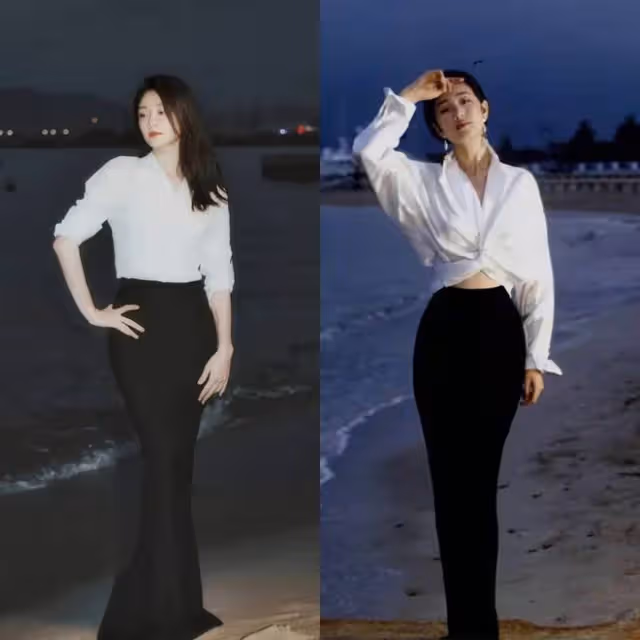 鄭愷老婆模仿鞏俐穿搭輸太慘,襯衫配魚尾裙顯得小家子氣,真大氣