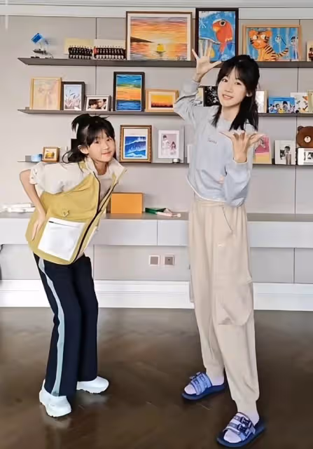 陸毅倆女兒跳舞，貝兒小葉子個頭出挑顏值高，越長越像好漂亮