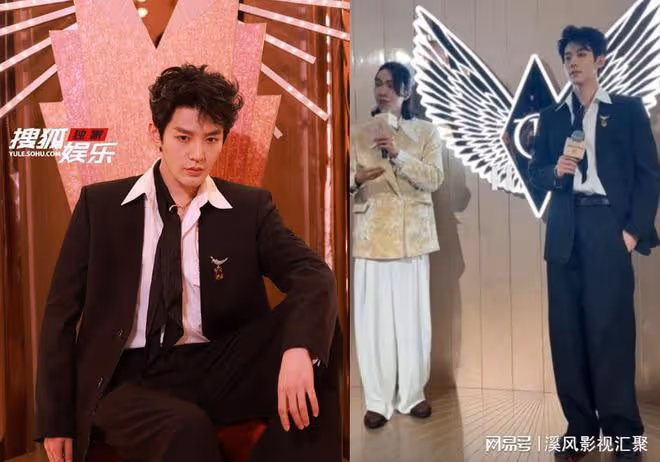 鄧為卷髮背頭造型驚艷，黑西裝宛如貴公子，佩戴高奢珠寶排面十足