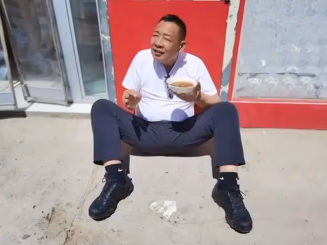 樸素!於東來帶團隊外出考察,坐路邊吃肯德基,老婆的鞋成了亮點