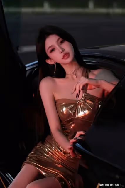 178cm 36D極品尤物時尚穿搭:金色連衣包臀裙 盡顯完美身材