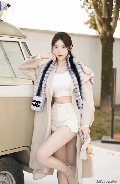 21歲極品尤物少女的街頭時尚穿搭:米色風衣搭配白色短褲 簡約優雅新風尚