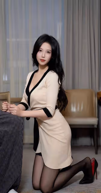 御姐風範,米白色連衣裙的優雅與誘惑