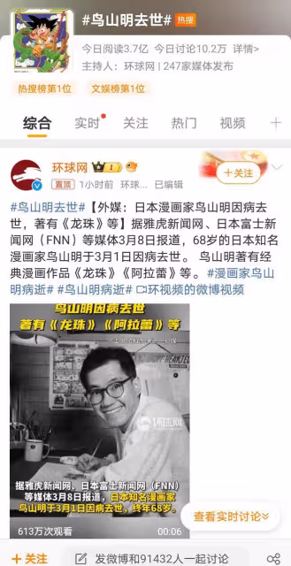 日漫巨匠鳥山明離世,網友淚別童年記憶,《龍珠》成不朽傳奇