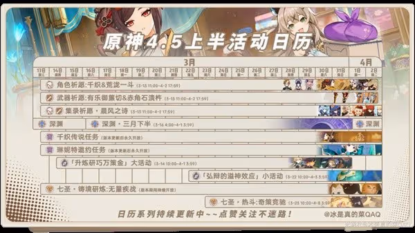 《原神》4.5版上半活動時間表